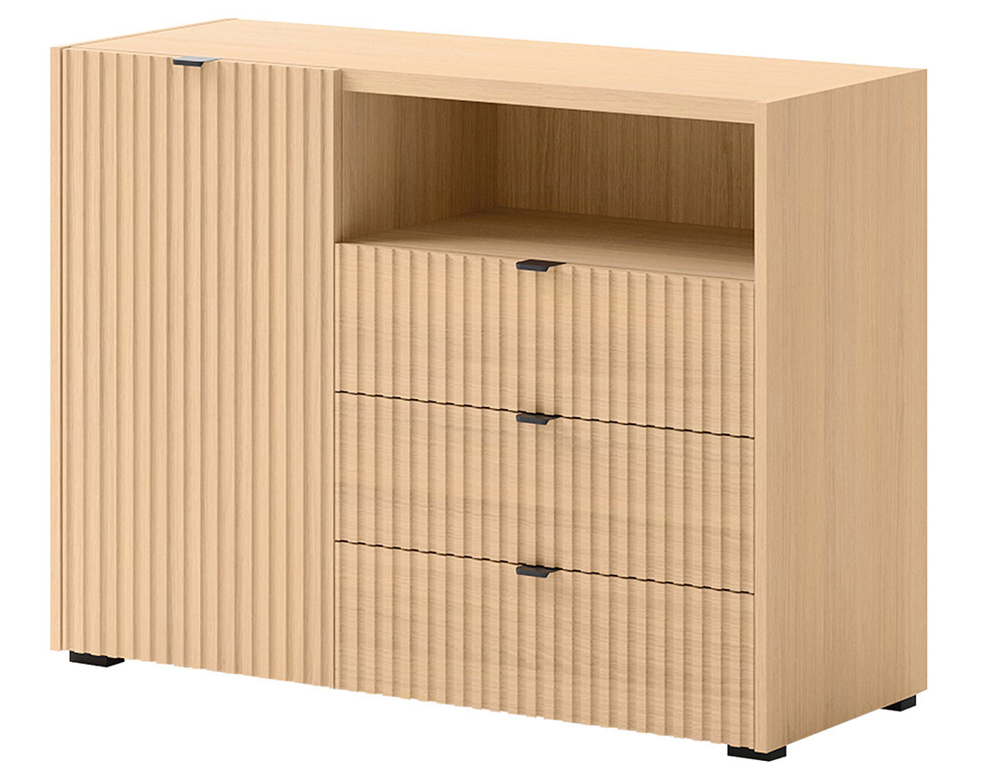 Buffet bas 106 cm 1 porte, 3 tiroirs et 1 niche Judy