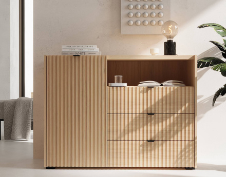 Buffet bas 106 cm 1 porte, 3 tiroirs et 1 niche Judy