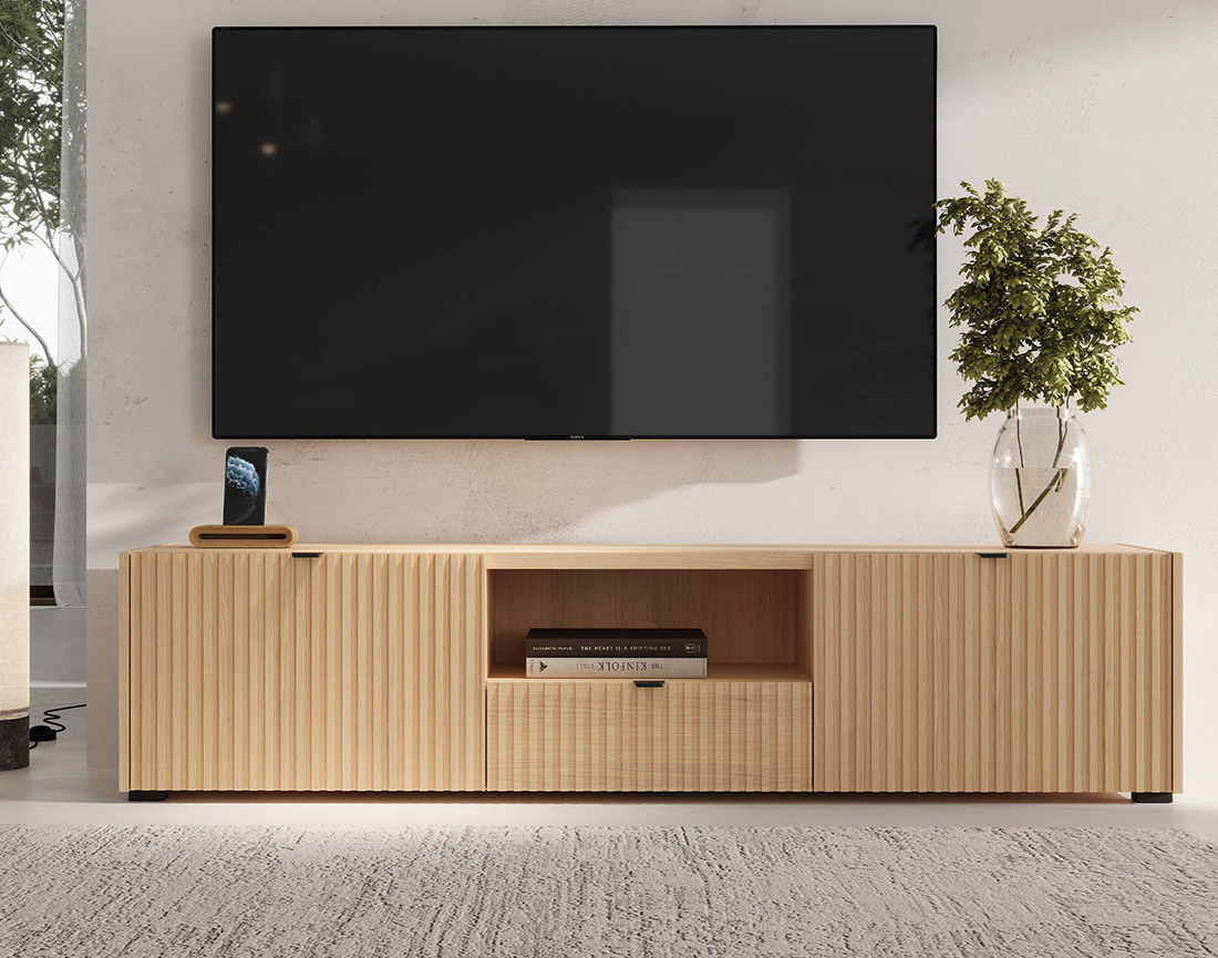 Meuble tv 179 cm 2 portes, 1 tiroir et 1 niche Judy