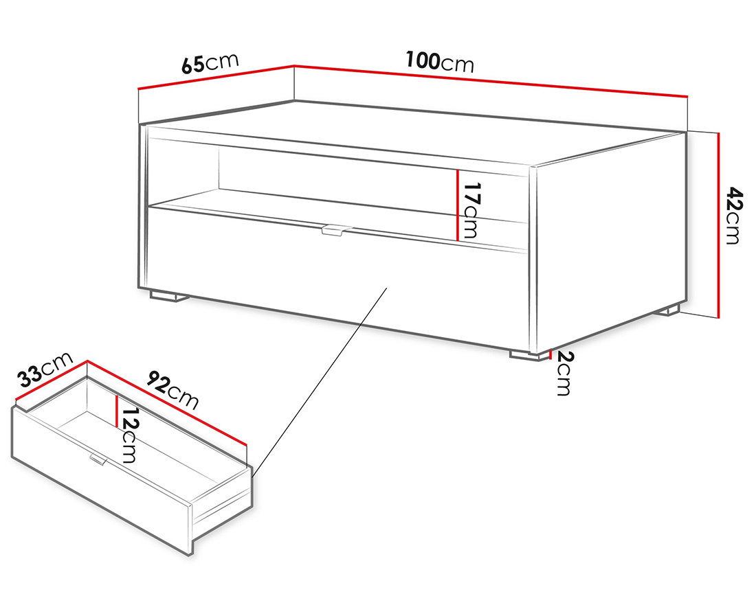 Table basse 100 cm 1 tiroir et 1 niche Judy