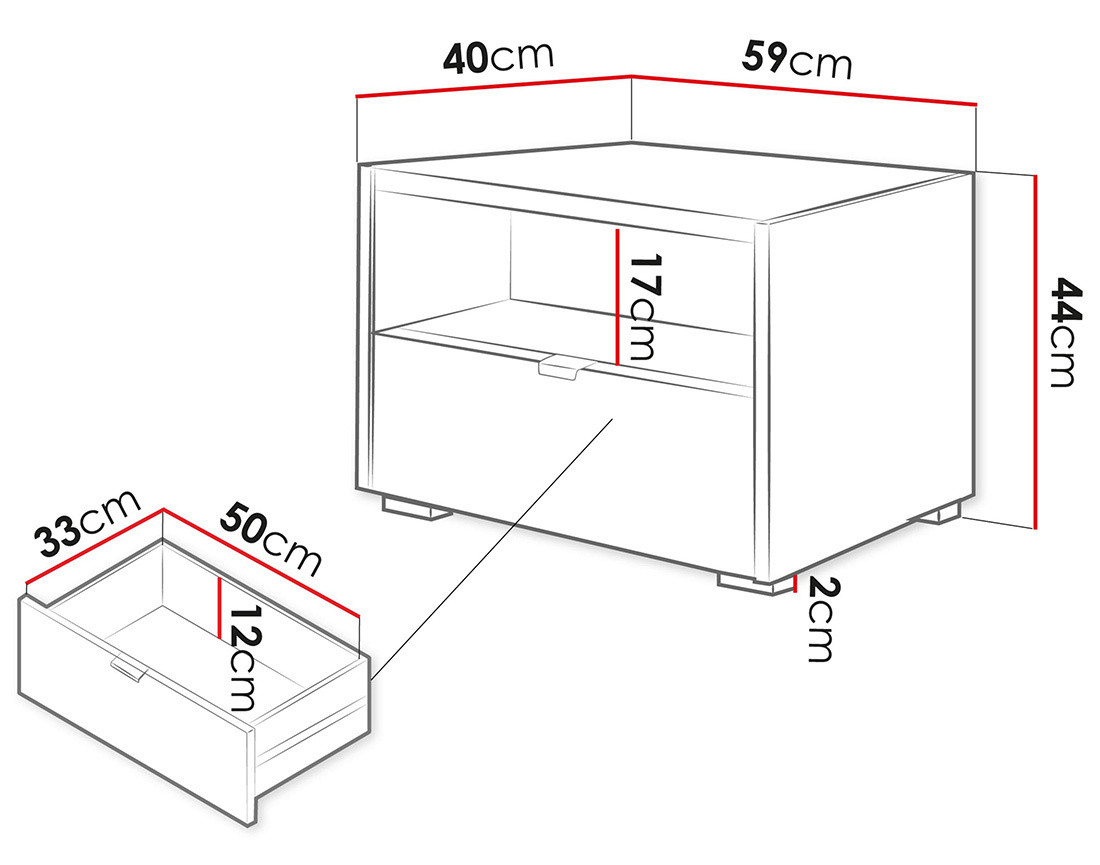 Table de chevet 59 cm 1 tiroir et 1 niche Judy