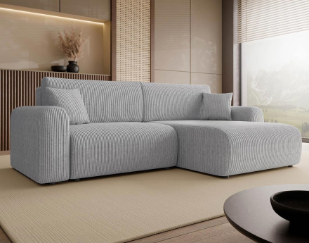 Canapé d'angle réversible 4 places convertible avec coffre en velours côtelé Naomi