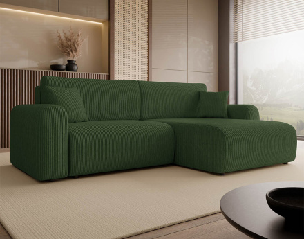 Canapé d'angle réversible 4 places convertible avec coffre en velours côtelé Naomi