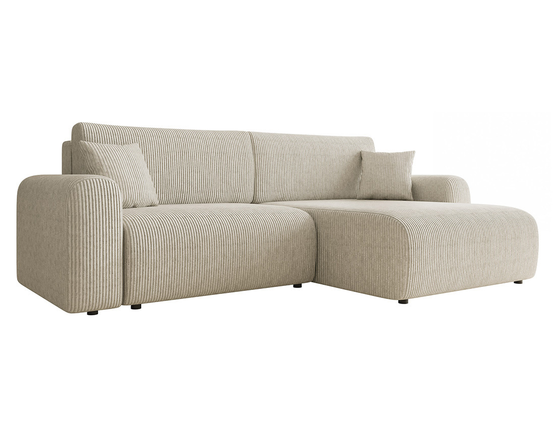 Canapé d'angle réversible 4 places convertible avec coffre en velours côtelé Naomi