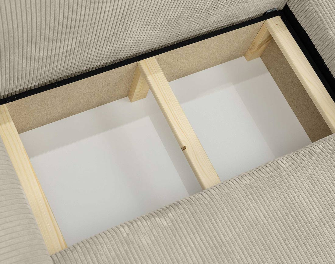 Canapé d'angle réversible 4 places convertible avec coffre en velours côtelé Naomi