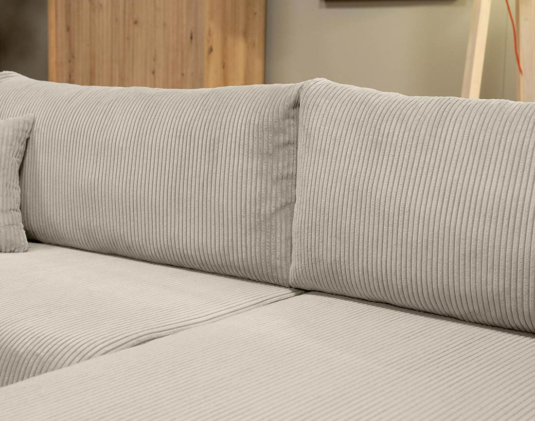 Canapé d'angle réversible 4 places convertible avec coffre en velours côtelé Naomi