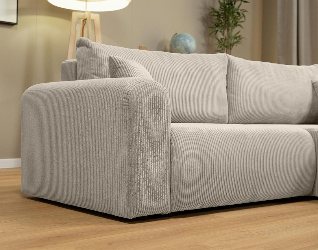 Canapé d'angle réversible 4 places convertible avec coffre en velours côtelé Naomi