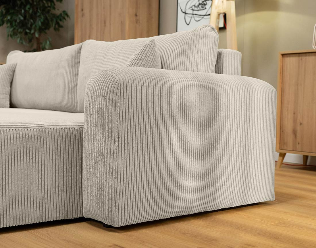 Canapé d'angle réversible 4 places convertible avec coffre en velours côtelé Naomi