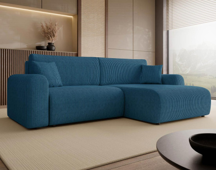 Canapé d'angle réversible 4 places convertible avec coffre en velours côtelé Naomi