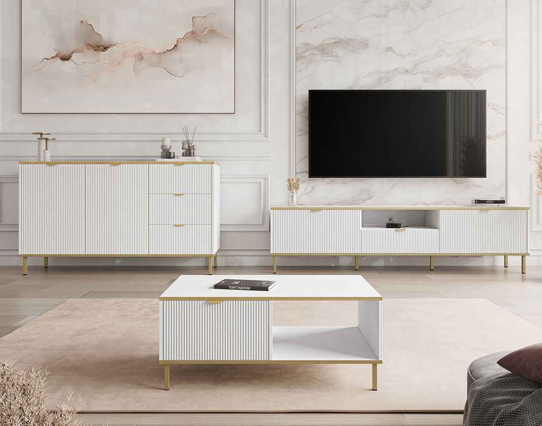 Buffet bas 135 cm 3 tiroirs et 2 portes Hope