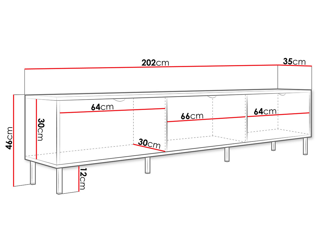 Meuble tv 202 cm 3 portes Hope