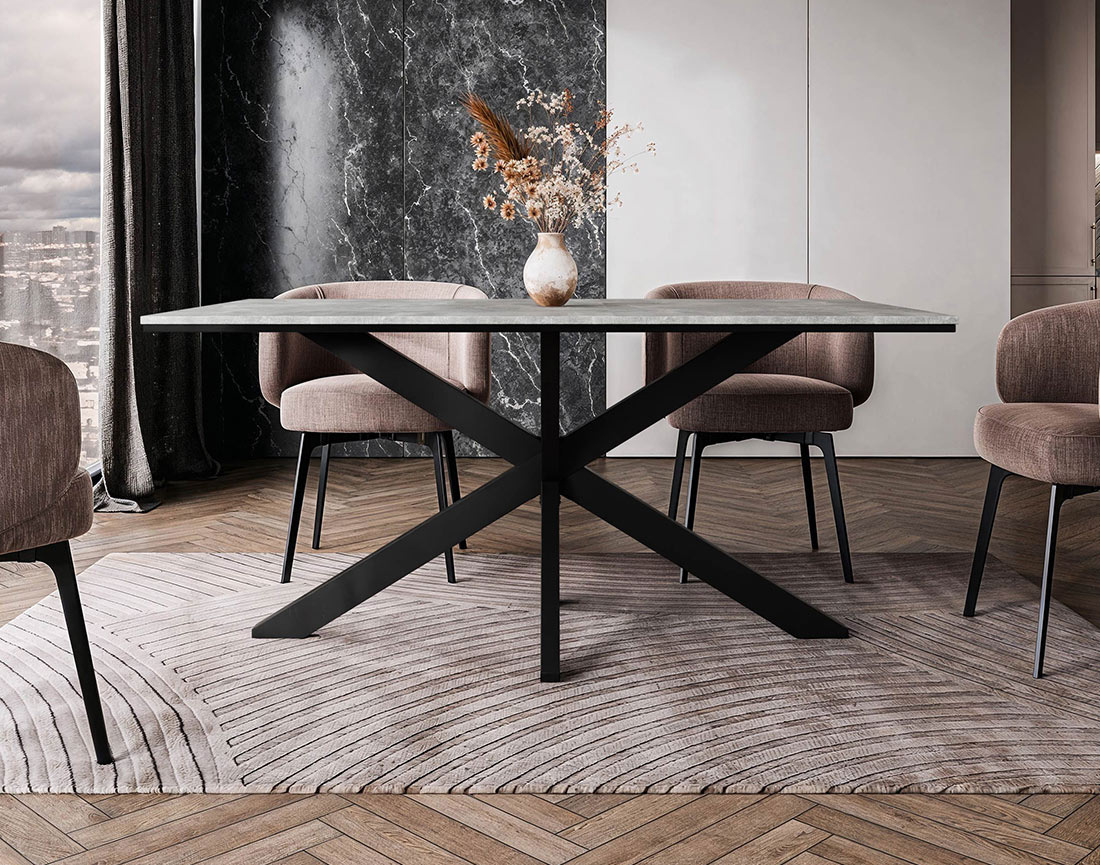 Table à manger plateau effet béton pieds en métal 4 à 6 personnes Tom