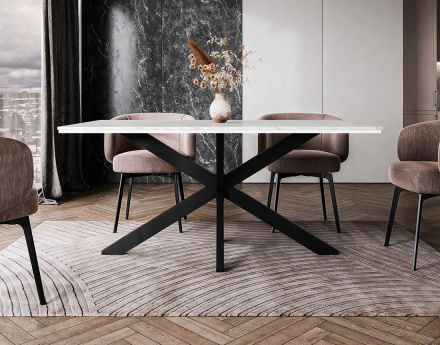 Table à manger plateau effet marbre pieds en métal 4 à 6 personnes Tom