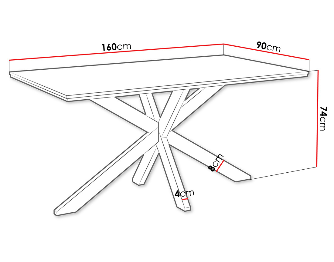 Table à manger plateau effet bois pieds en métal 4 à 6 personnes Tom
