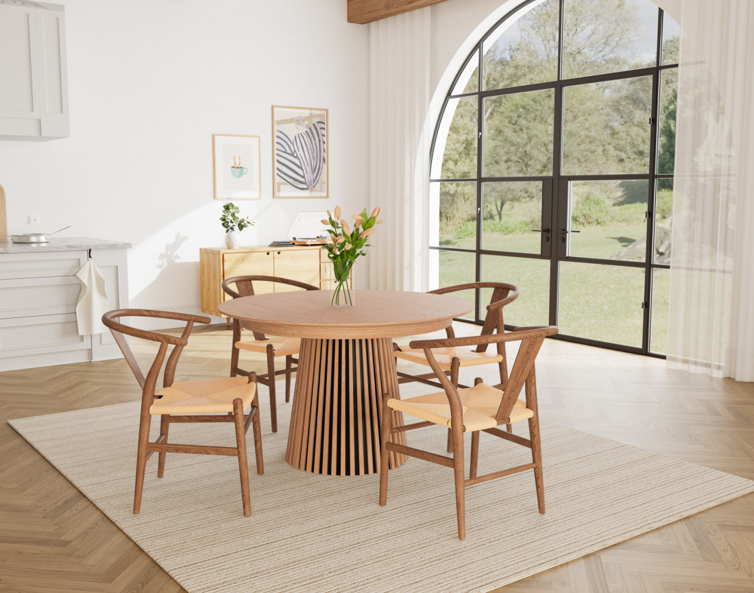 Table à manger ronde extensible bois 4 à 8 personnes Freya