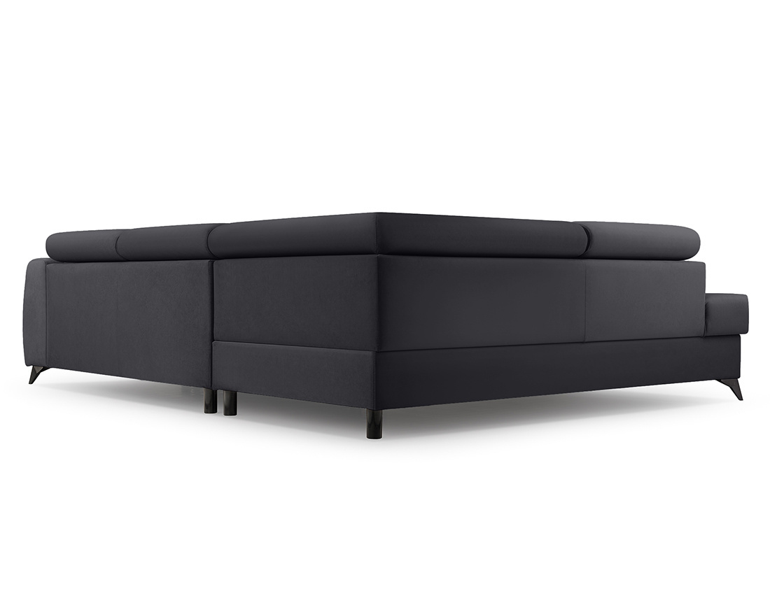 Canapé d'angle gauche 5 places convertible, coffre, têtières en velours Aneta