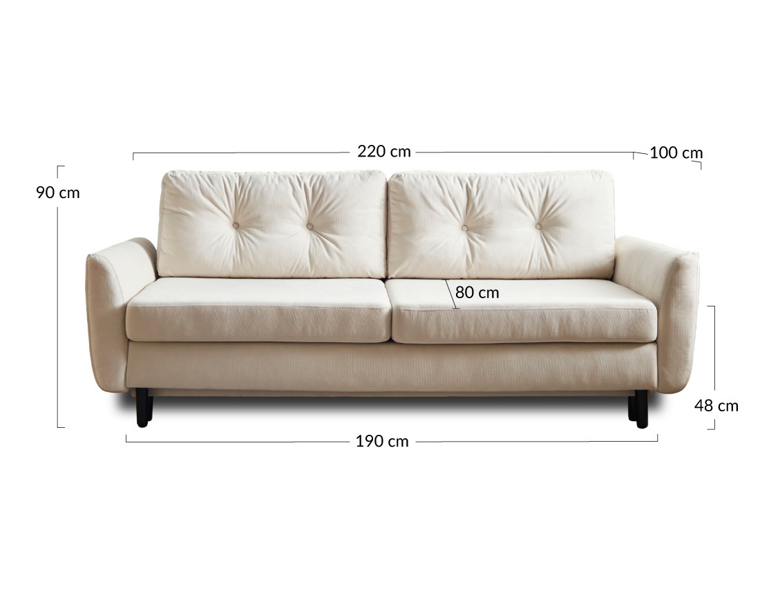 Canapé droit 3 places convertible avec coffre de rangement en velours Nils