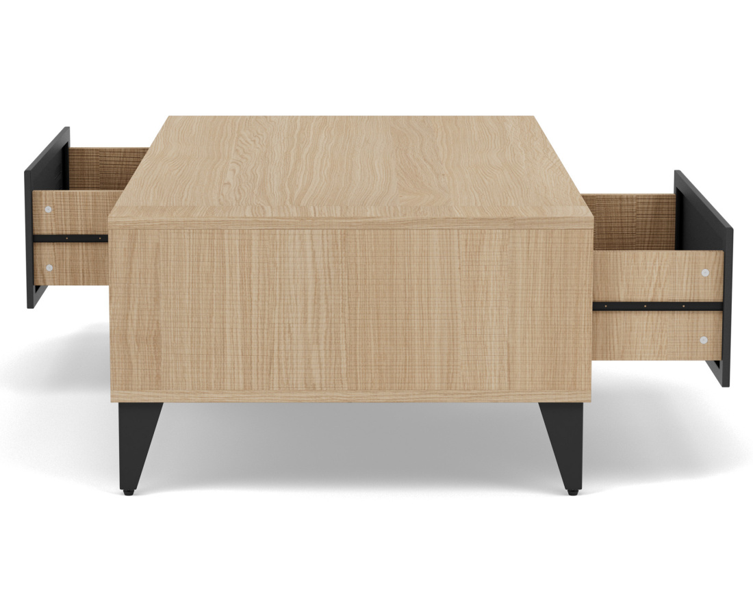 Table basse bois et métal noir 1 tiroir et 1 niche 110 cm Tribeca