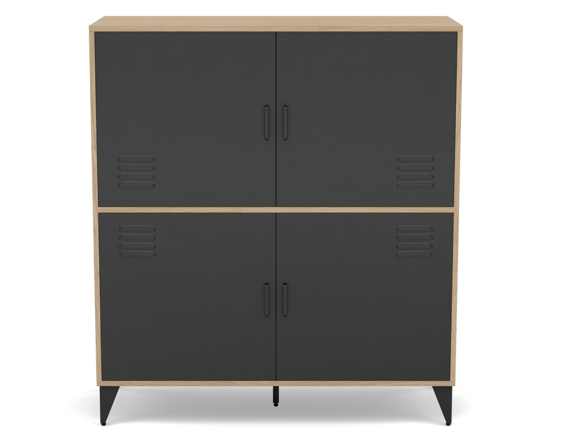 Buffet haut bois et métal noir 2 portes 100x112 cm Tribeca