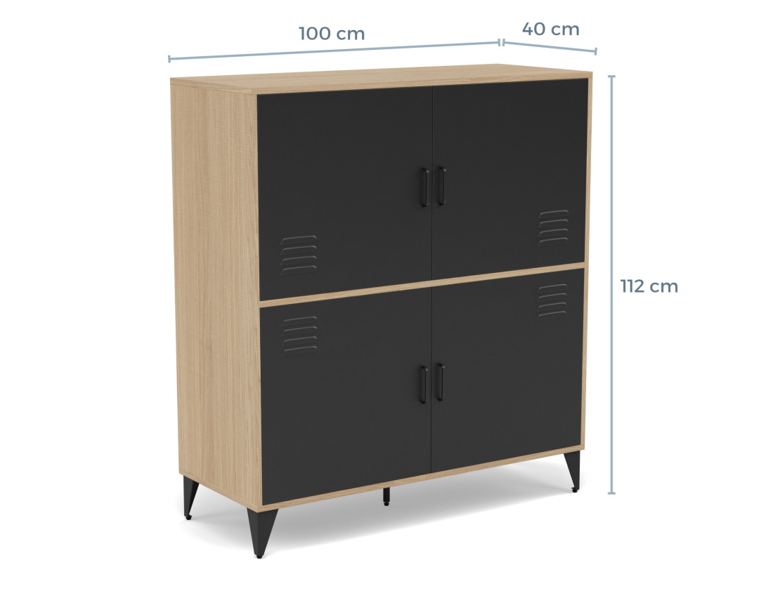 Buffet haut bois et métal noir 2 portes 100x112 cm Tribeca