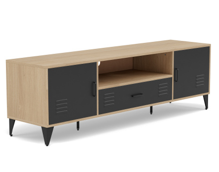 Meuble tv bois et métal noir 2 portes et 1 tiroir 160 cm Tribeca
