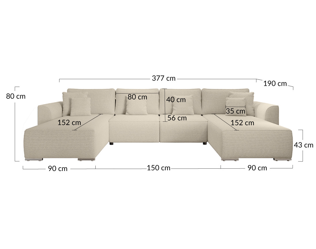 Canapé panoramique en U 7 places convertible avec coffre en tissu texturé Gabriel