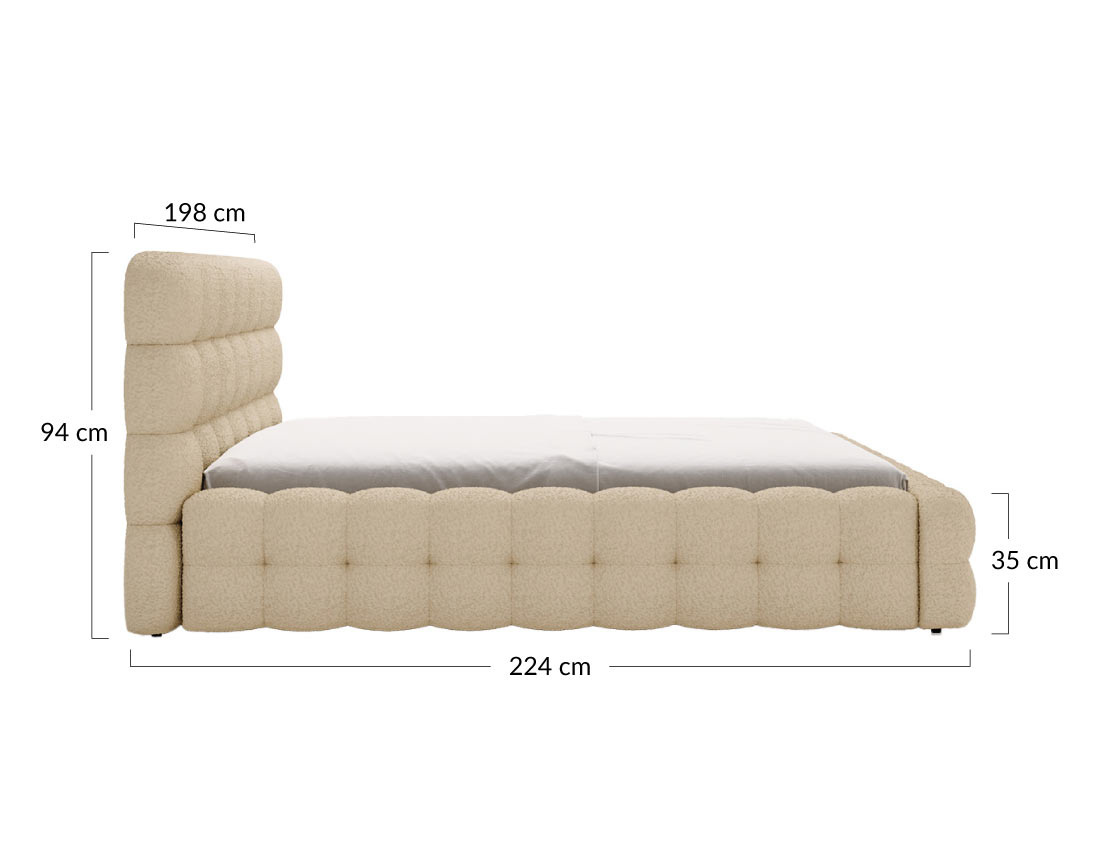 Lit coffre 180x200 cm sommier inclus en tissu bouclette Darling