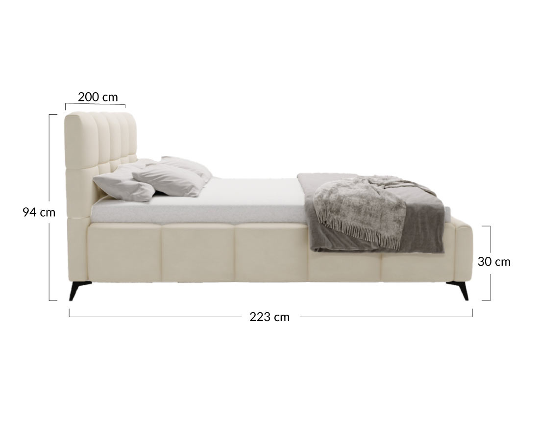 Lit coffre 180x200 cm sommier inclus en tissu bouclette Paulito