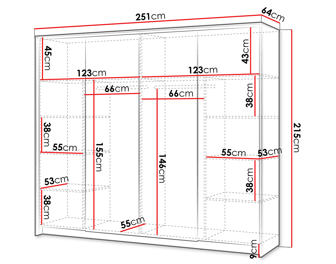 Armoire 4 portes led et miroirs inclus 251x215 cm Kimi