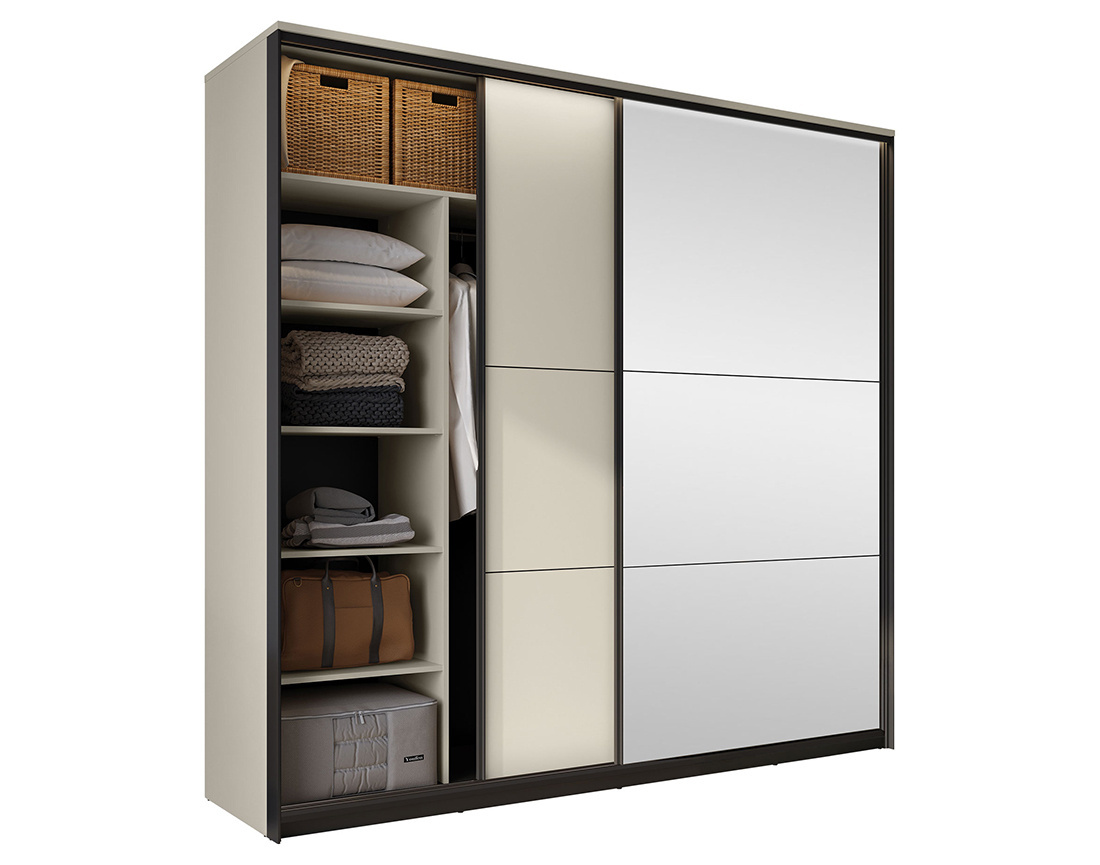Armoire 2 portes coulissantes led et miroir inclus 220x221 cm Kimi