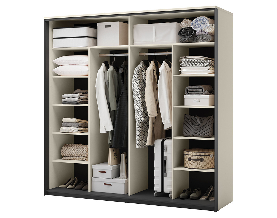 Armoire 2 portes coulissantes led et miroir inclus 220x221 cm Kimi