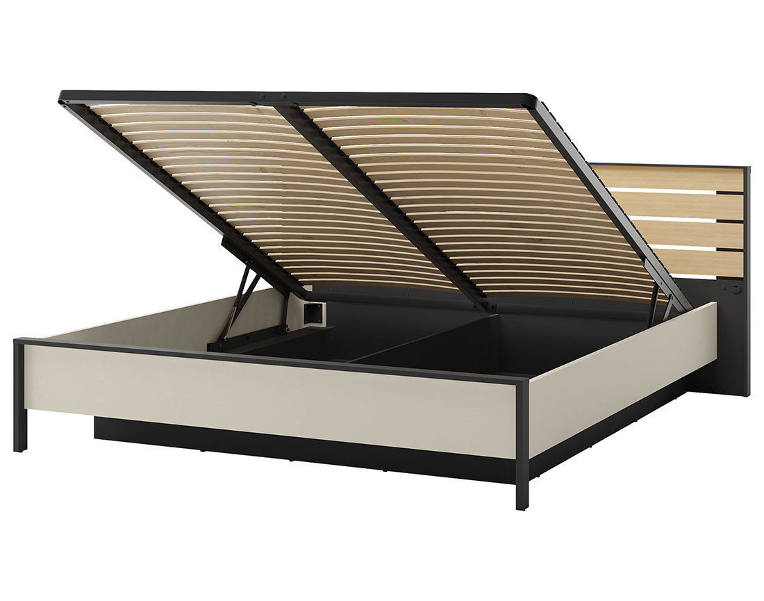 Lit coffre 160x200 cm sommier et port USB inclus Kimi