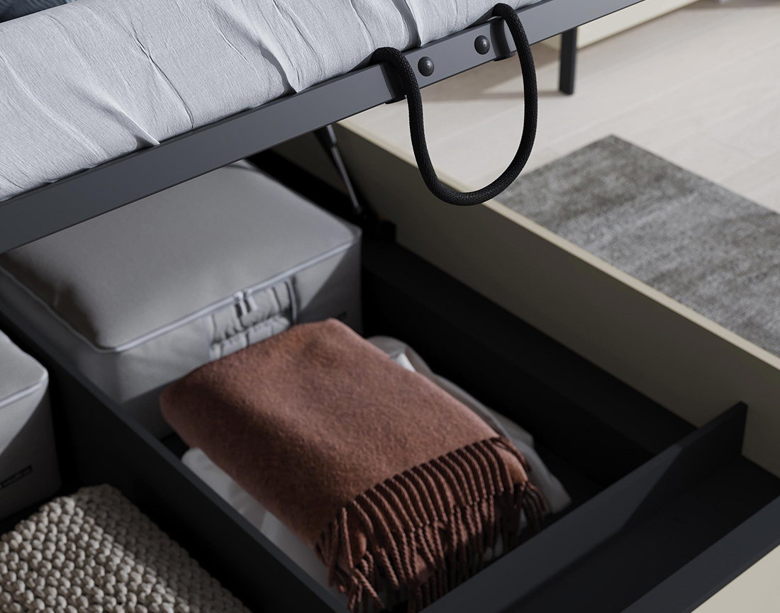 Lit coffre 160x200 cm sommier et port USB inclus Kimi