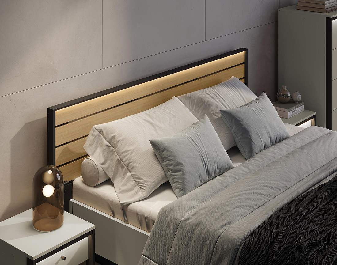 Lit coffre 160x200 cm sommier et port USB inclus Kimi