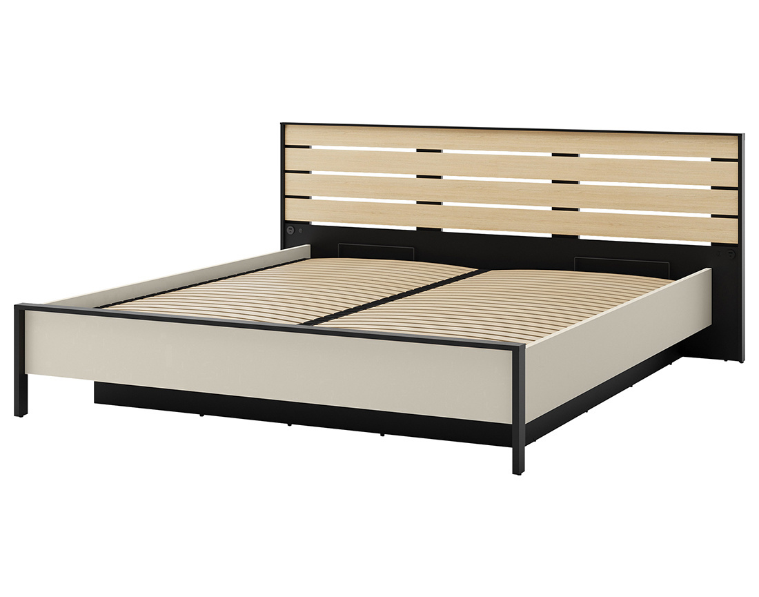 Lit coffre 180x200 cm sommier et port USB inclus Kimi