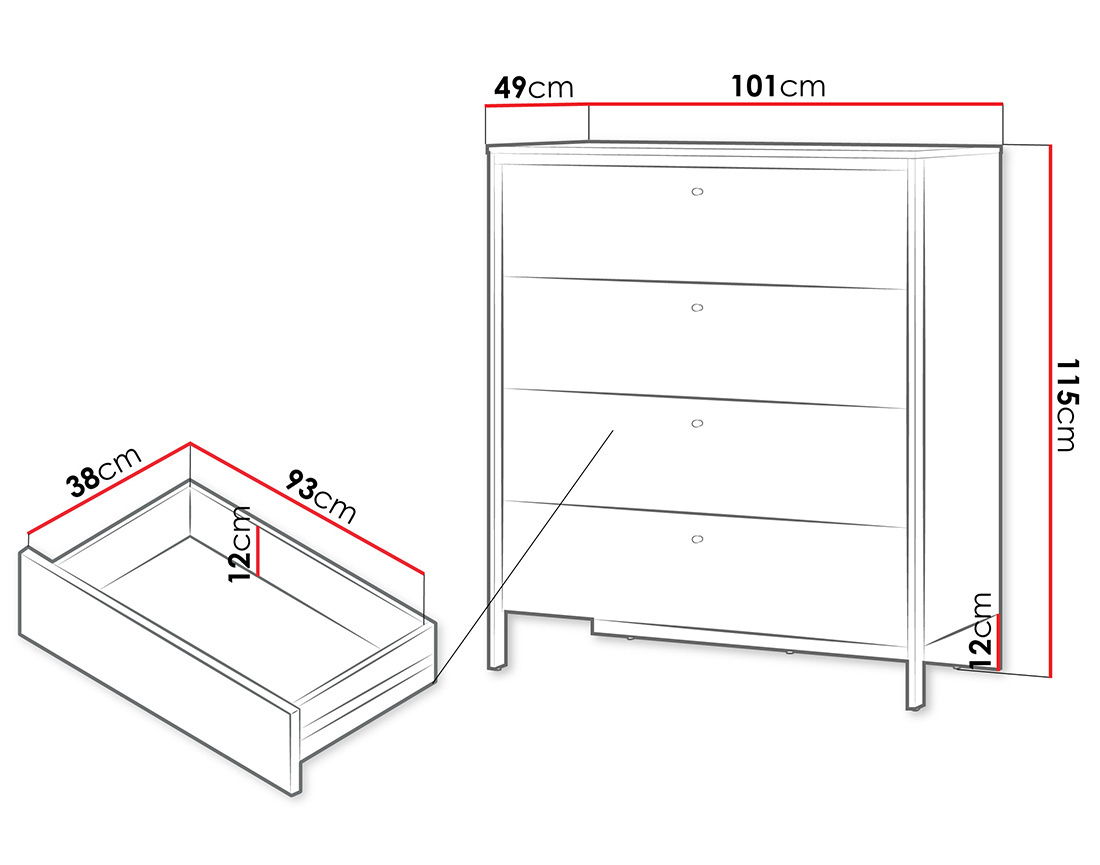 Commode 4 tiroirs led inclus Kimi