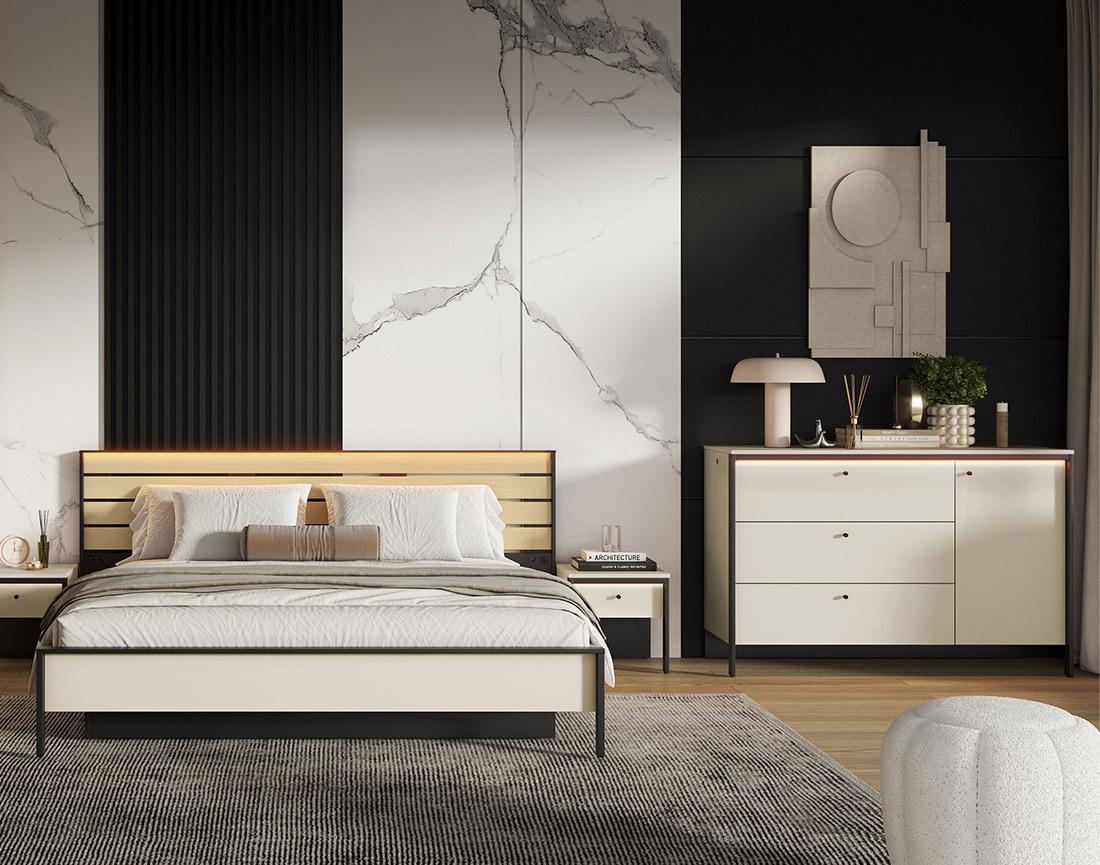 Commode 3 tiroirs et 1 porte led inclus Kimi