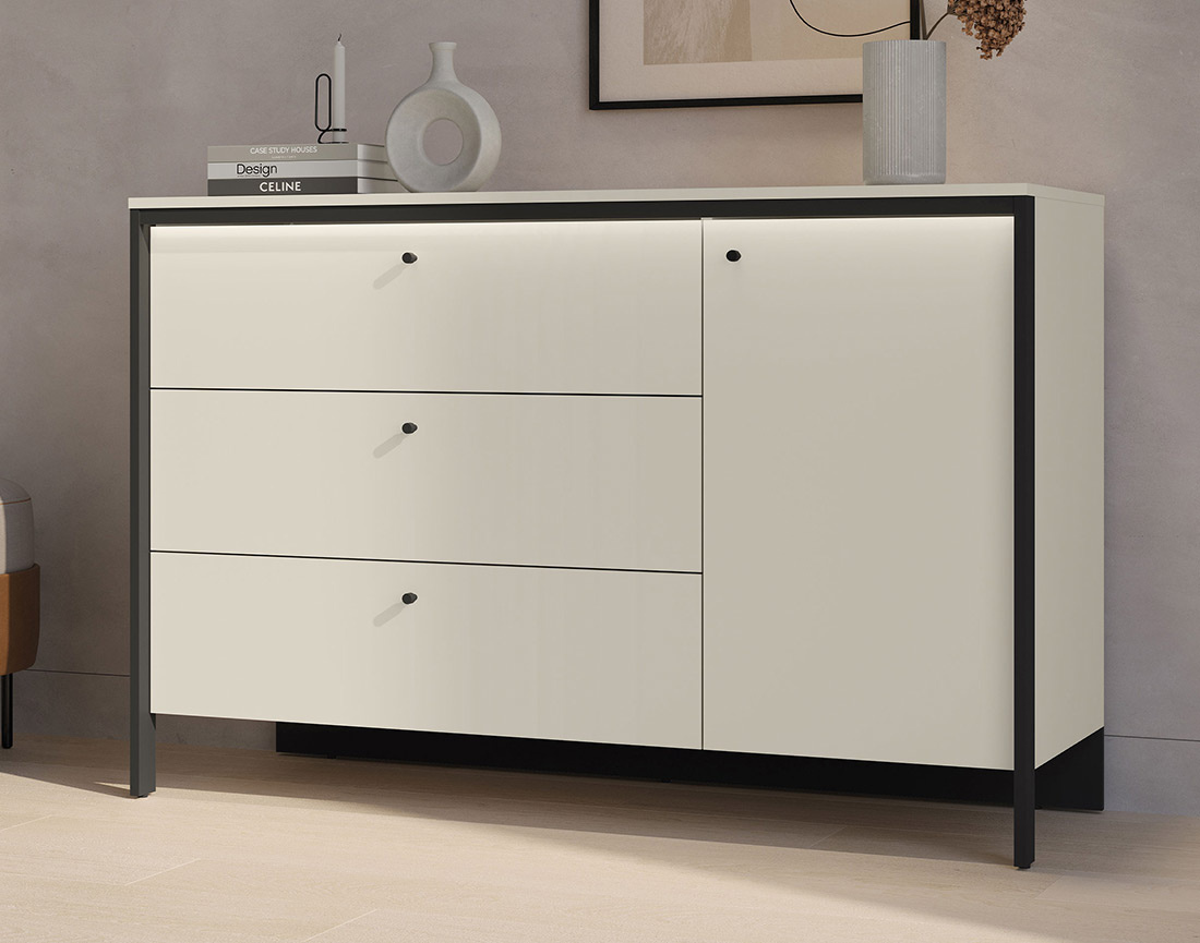 Commode 3 tiroirs et 1 porte led inclus Kimi
