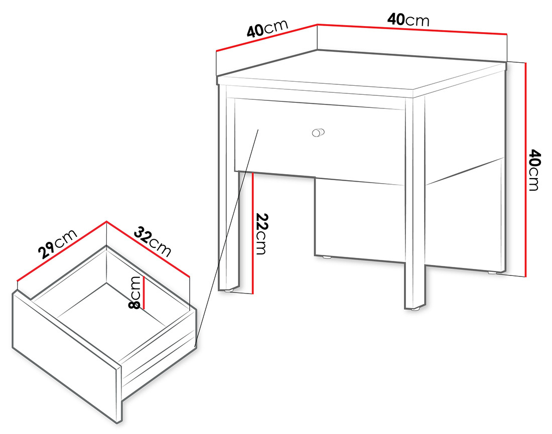 Table de chevet 40 cm 1 tiroir Kimi