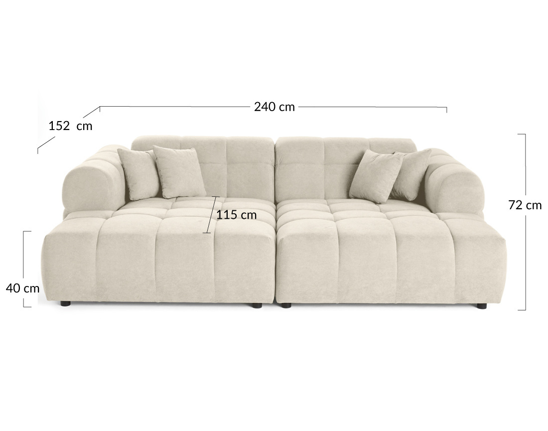 Canapé droit 4 places avec double méridienne en tissu texturé Ray