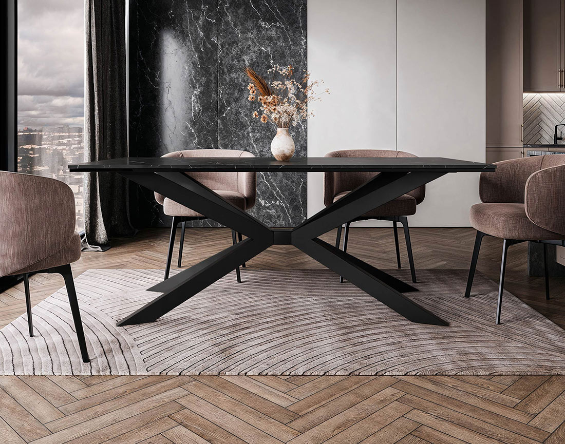 Table à manger plateau effet marbre pieds en métal 4 à 8 personnes Casey