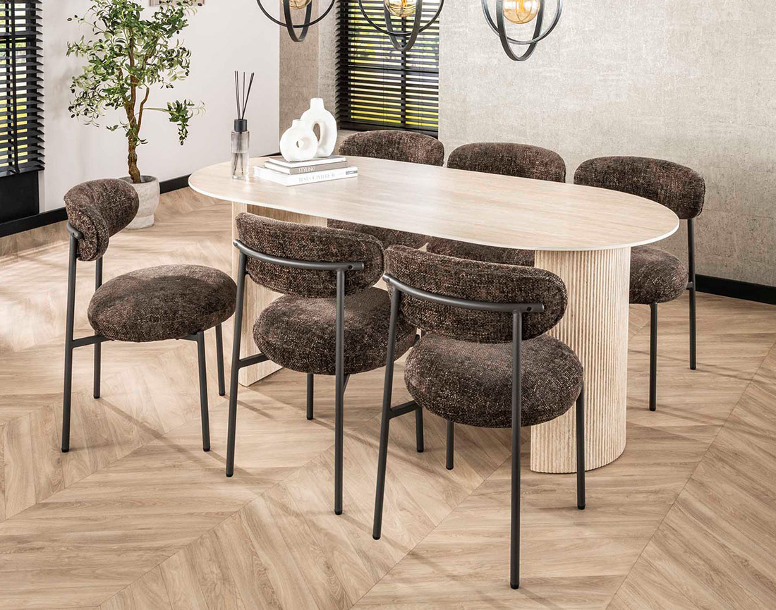 Lot de 2 chaises pieds en métal en tissu texturé Adelia