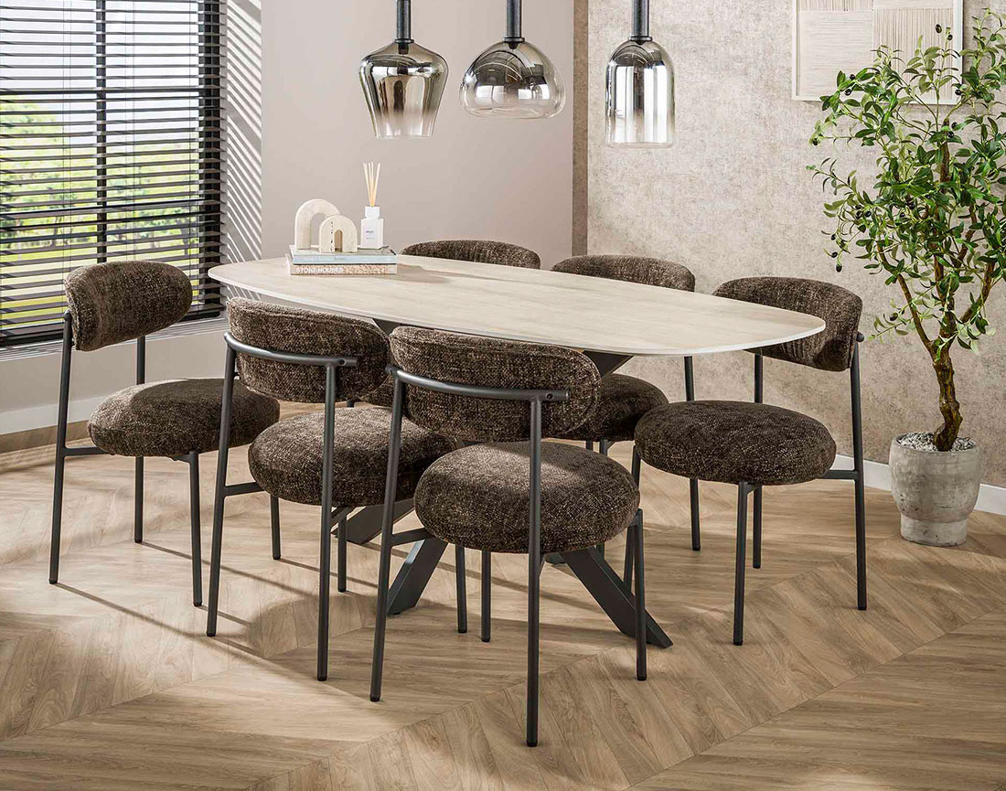 Lot de 2 chaises pieds en métal en tissu texturé Adelia