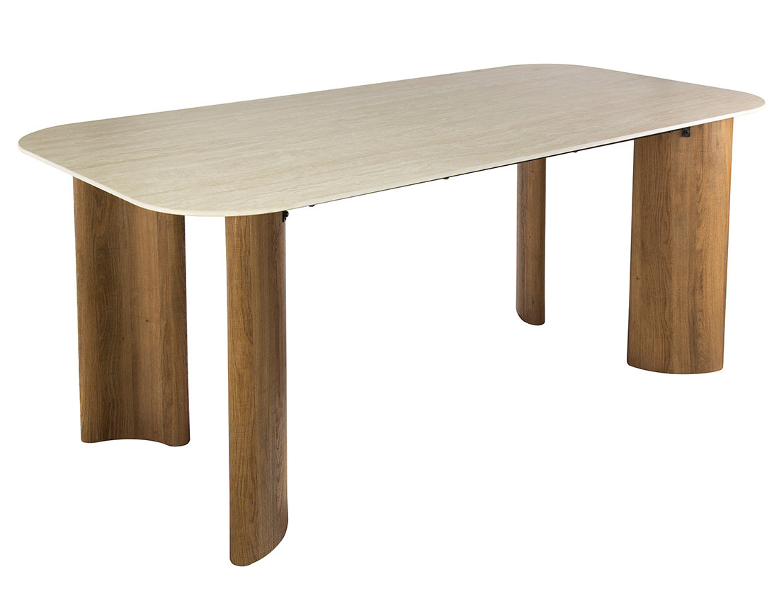 Table à manger plateau en céramique effet travertin 4 à 6 personnes Mohea