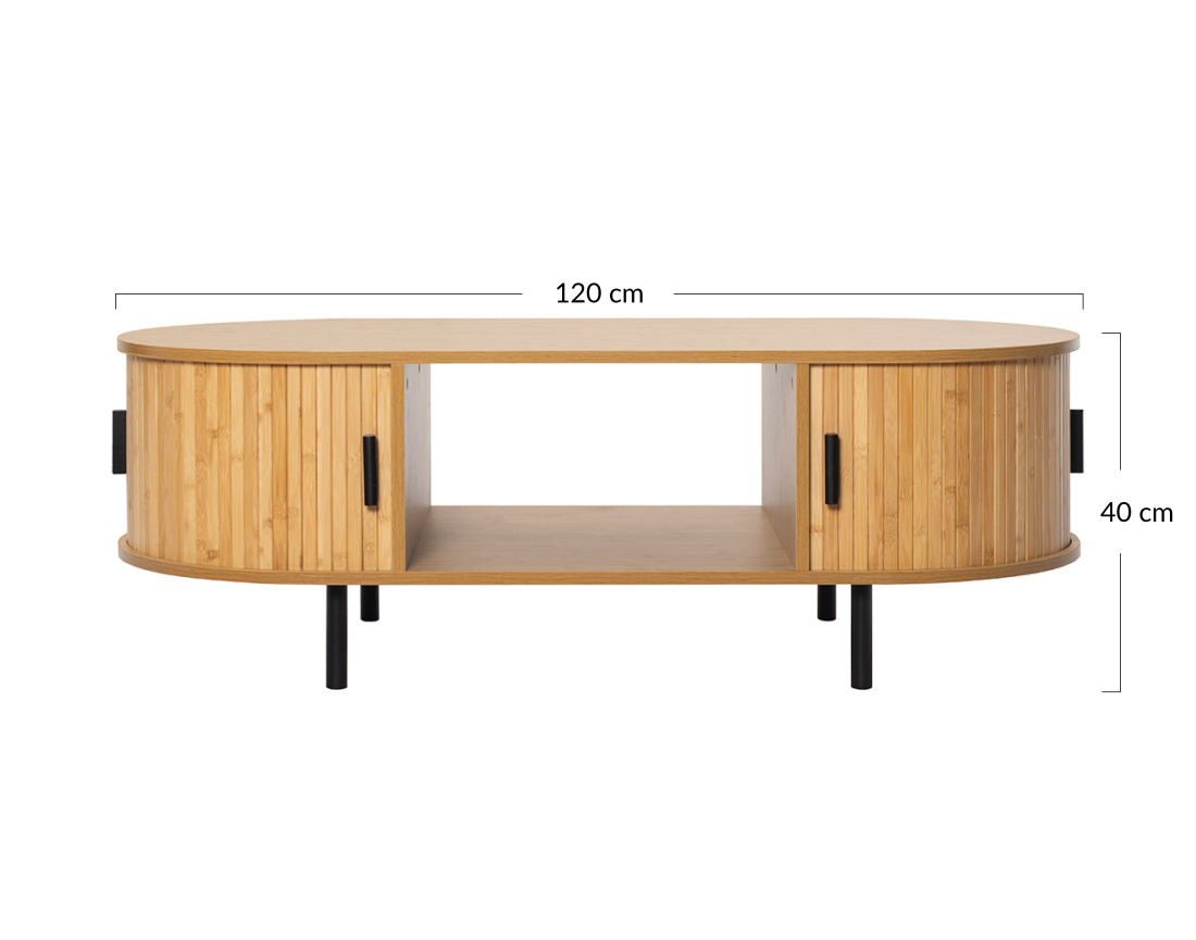 Table basse bambou 2 portes et 1 niche 120 cm Kofu