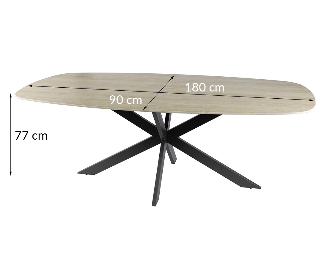 Table à manger plateau en céramique 3D effet travertin pieds en acier 4 à 6 personnes Ruben