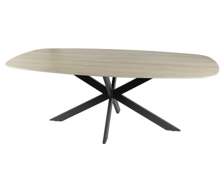 Table à manger plateau en céramique 3D effet travertin pieds en acier 4 à 6 personnes Ruben