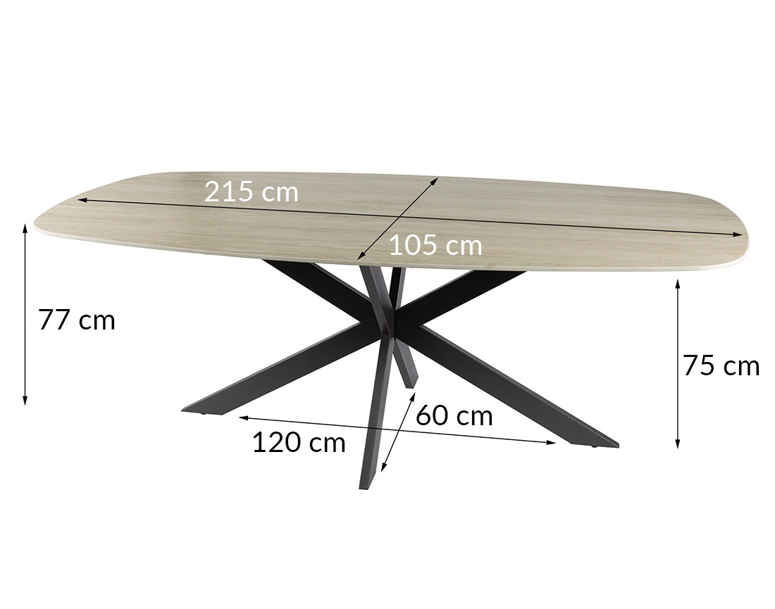 Table à manger plateau en céramique 3D effet travertin pieds en acier 6 à 8 personnes Ruben