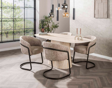 Lot de 2 chaises pieds en métal en tissu texturé Teo