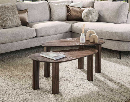 Lot de 2 tables basses gigognes en teck massif 84 cm Tania